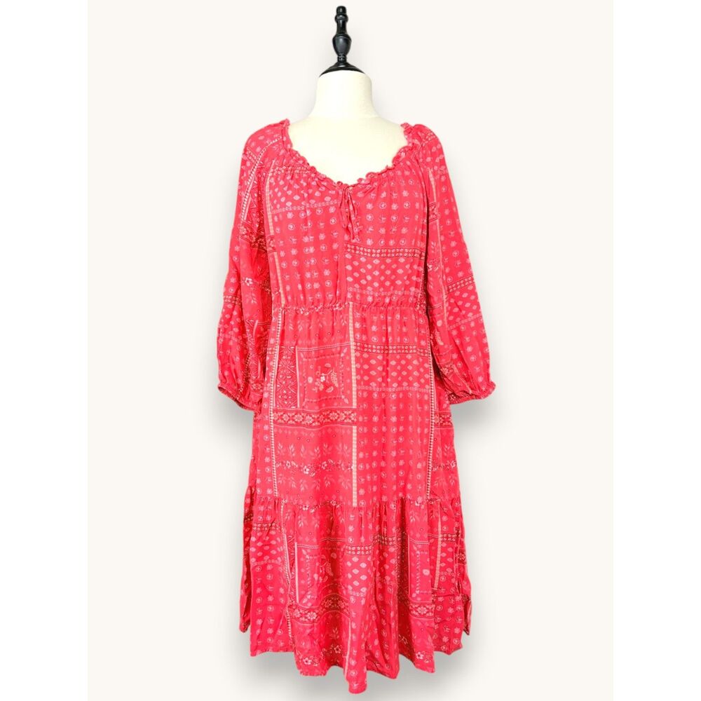 BeachLunchLounge Boho Dress Tiered Midi Bandana Print Western Cowboycore M